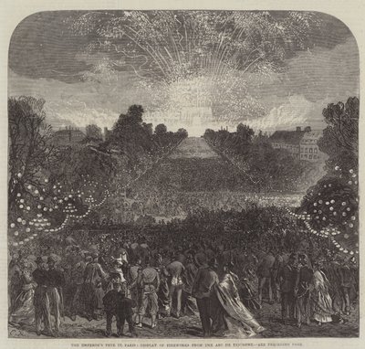 La fiesta del emperador en París, exhibición de fuegos artificiales desde el Arco de Triunfo de Sir John Charles Robinson